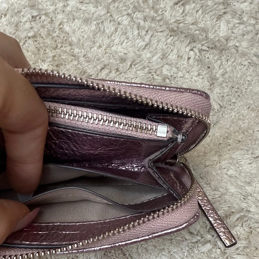 Tory Burch Pink Metallic Small Kira Moto Quilted Zip Around Wallet
